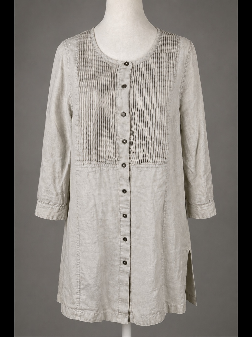 Poetry 100% Ramie Pintuck Tunic Top US 8 UK 12 EU 38 Neutral Minimalist Coastal